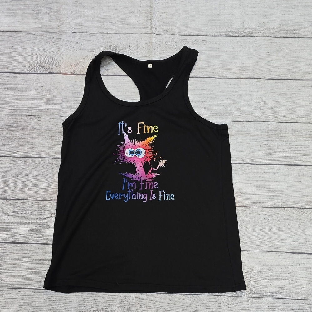 Black Tank Top with Silly Colorful Graphic